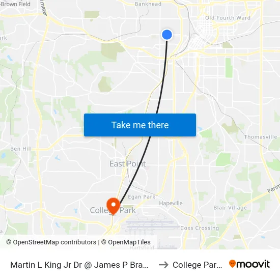 Martin L King Jr Dr @ James P Brawley Dr SW to College Park, GA map