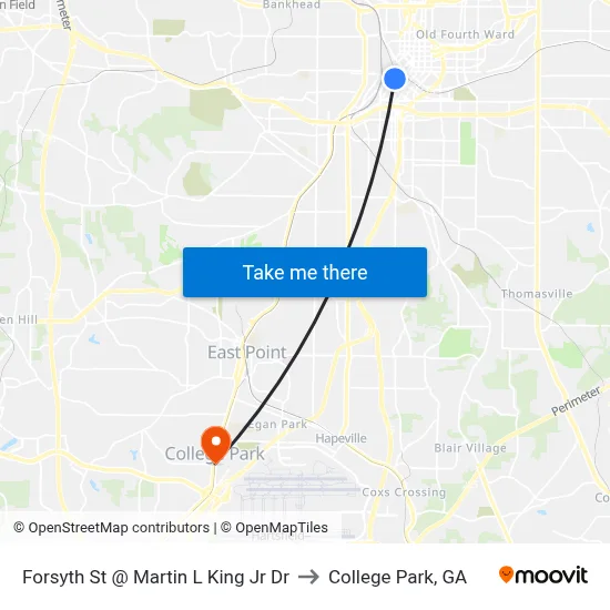 Forsyth St @ Martin L King Jr Dr to College Park, GA map
