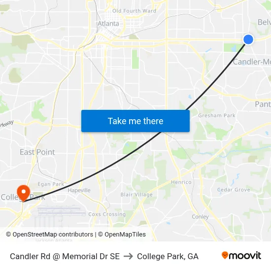Candler Rd @ Memorial Dr SE to College Park, GA map