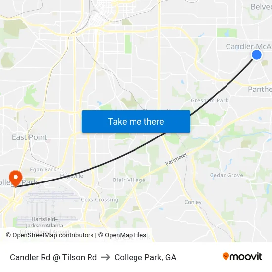 Candler Rd @ Tilson Rd to College Park, GA map