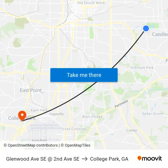 Glenwood Ave SE @ 2nd Ave SE to College Park, GA map