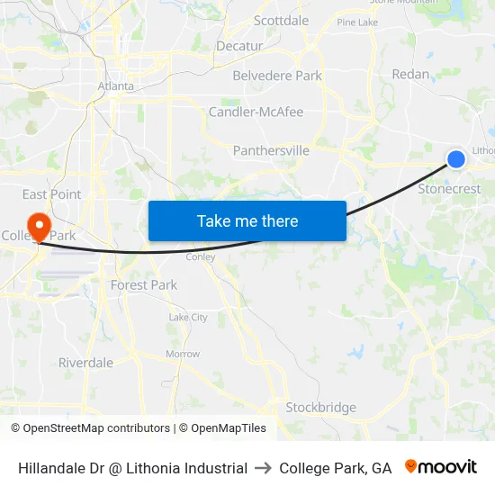 Hillandale Dr @ Lithonia Industrial to College Park, GA map
