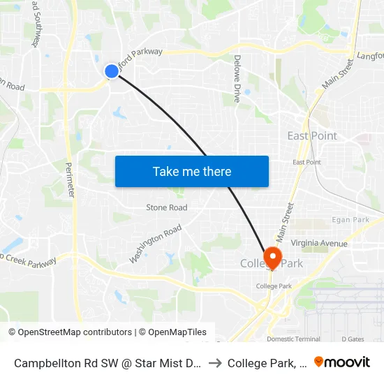 Campbellton Rd SW @ Star Mist Dr SW to College Park, GA map