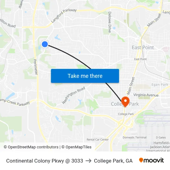 Continental Colony Pkwy @ 3033 to College Park, GA map