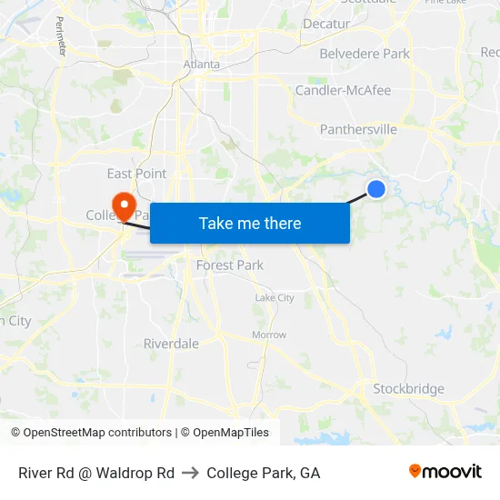 River Rd @ Waldrop Rd to College Park, GA map