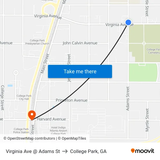 Virginia Ave @ Adams St to College Park, GA map