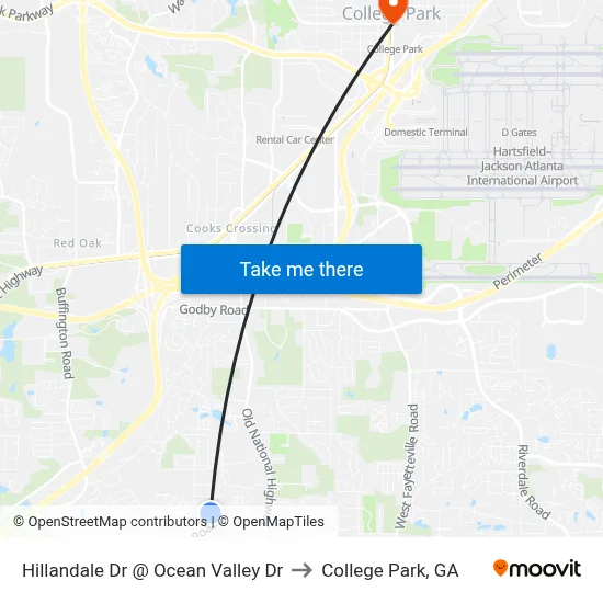 Hillandale Dr @ Ocean Valley Dr to College Park, GA map