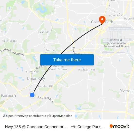 Hwy 138 @ Goodson Connector Rd to College Park, GA map