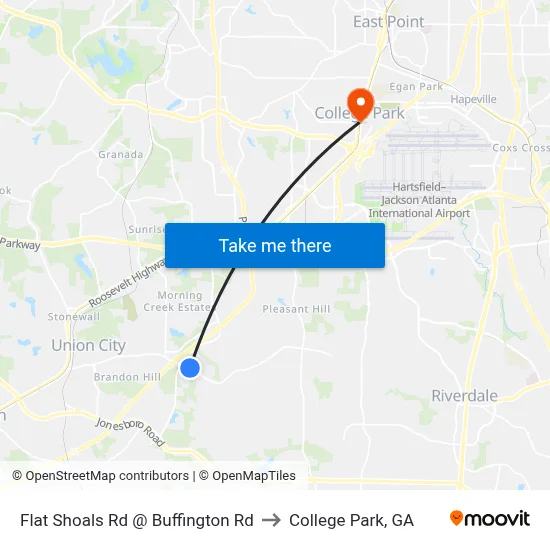 Flat Shoals Rd @ Buffington Rd to College Park, GA map