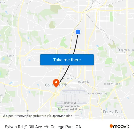 Sylvan Rd @ Dill Ave to College Park, GA map