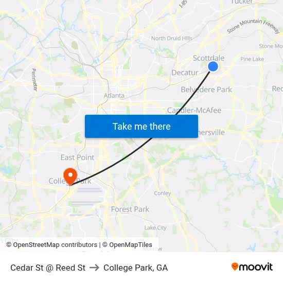 Cedar St @ Reed St to College Park, GA map