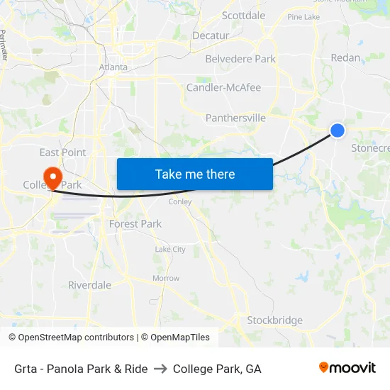 Grta - Panola Park & Ride to College Park, GA map