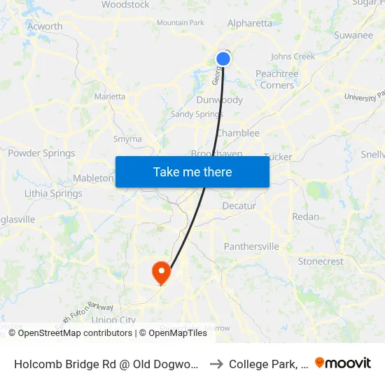 Holcomb Bridge Rd @ Old Dogwood Rd to College Park, GA map