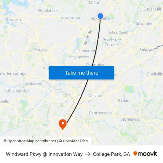 Windward Pkwy @ Innovation Way to College Park, GA map