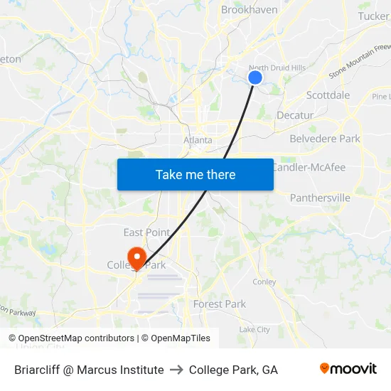 Briarcliff @ Marcus Institute to College Park, GA map