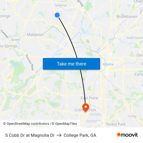 S Cobb Dr at Magnolia Dr to College Park, GA map