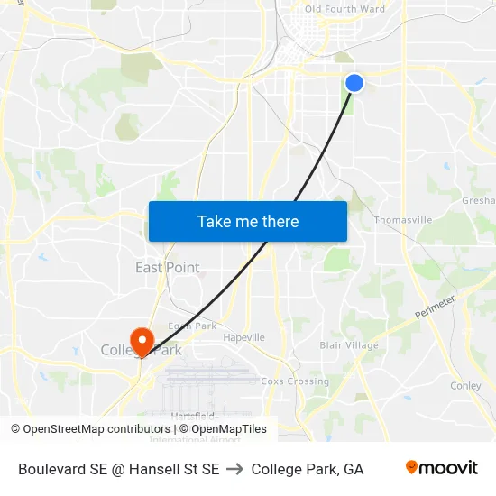 Boulevard SE @ Hansell St SE to College Park, GA map