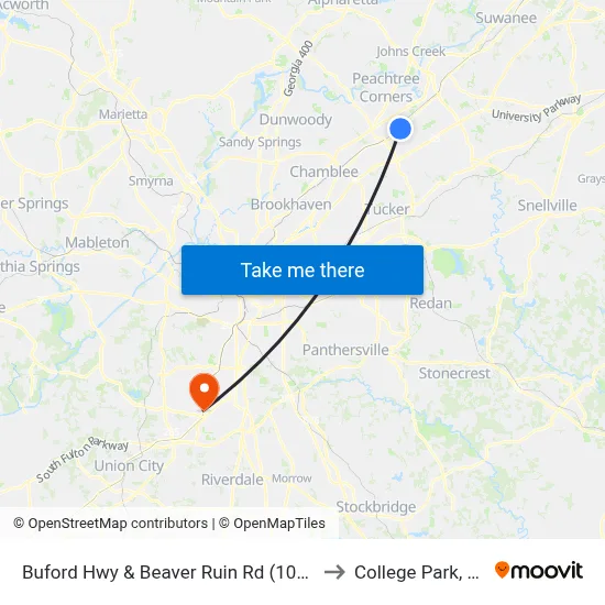 Buford Hwy & Beaver Ruin Rd (10bib) to College Park, GA map
