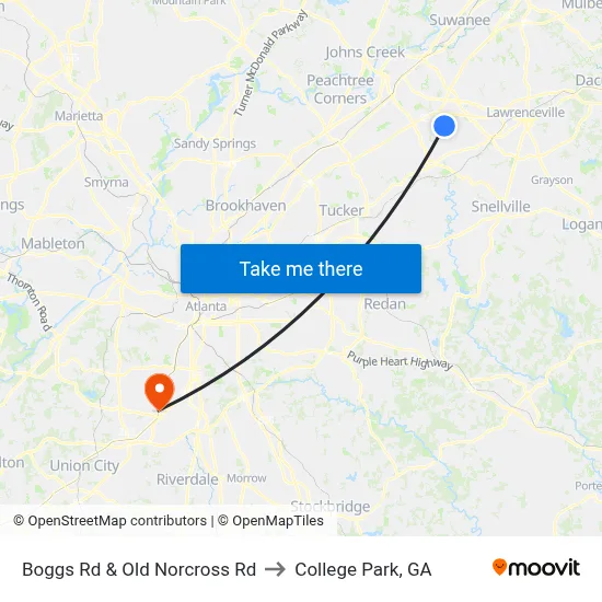 Boggs Rd & Old Norcross Rd to College Park, GA map