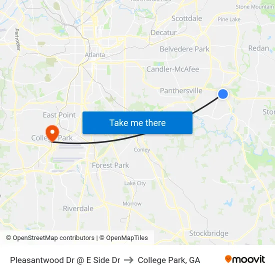 Pleasantwood Dr @ E Side Dr to College Park, GA map