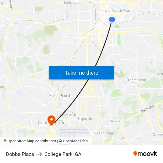 Dobbs Plaza to College Park, GA map