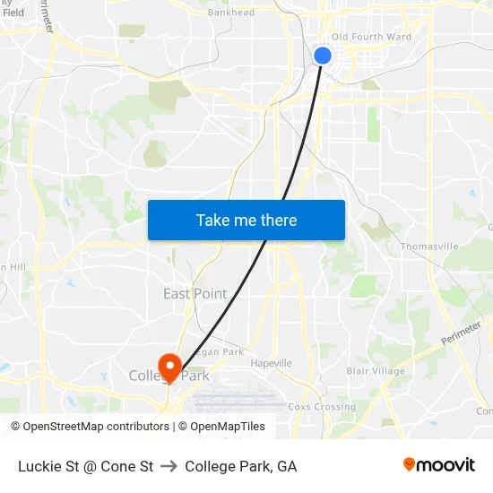 Luckie St @ Cone St to College Park, GA map