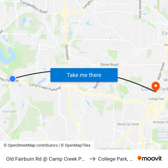 Old Fairburn Rd @ Camp Creek Pkwy to College Park, GA map