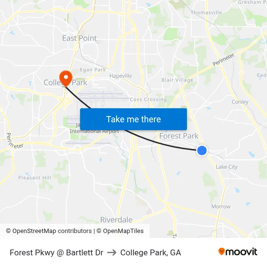 Forest Pkwy @ Bartlett Dr to College Park, GA map
