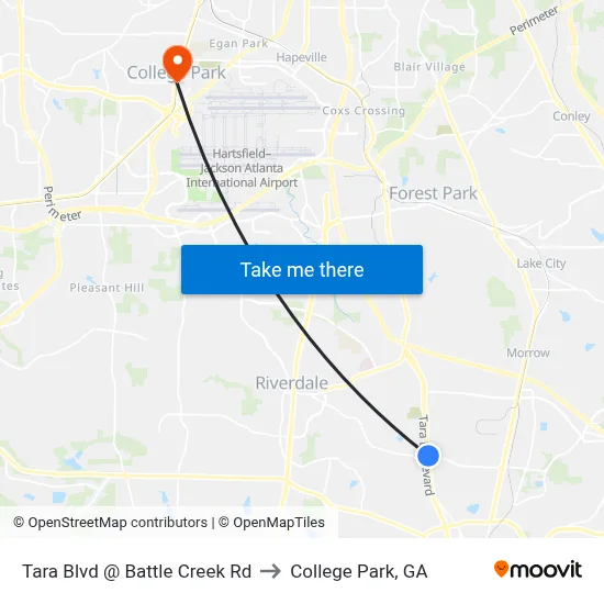 Tara Blvd @ Battle Creek Rd to College Park, GA map