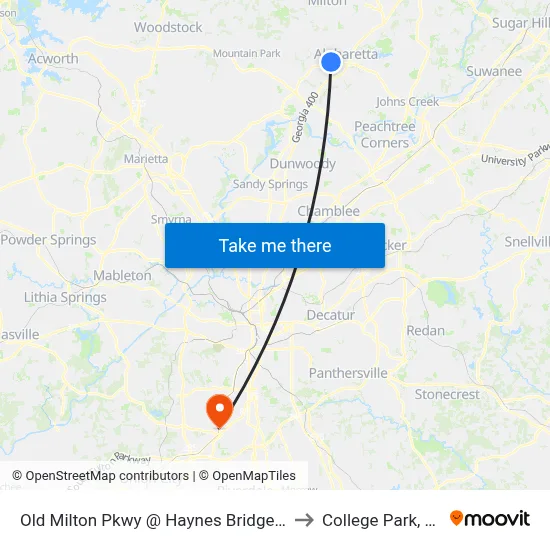 Old Milton Pkwy @ Haynes Bridge Rd to College Park, GA map