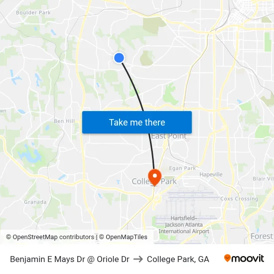 Benjamin E Mays Dr @ Oriole Dr to College Park, GA map