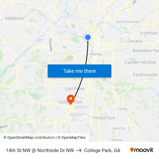 14th St NW @ Northside Dr NW to College Park, GA map