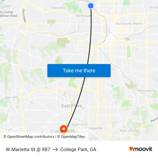 W Marietta St @ 887 to College Park, GA map