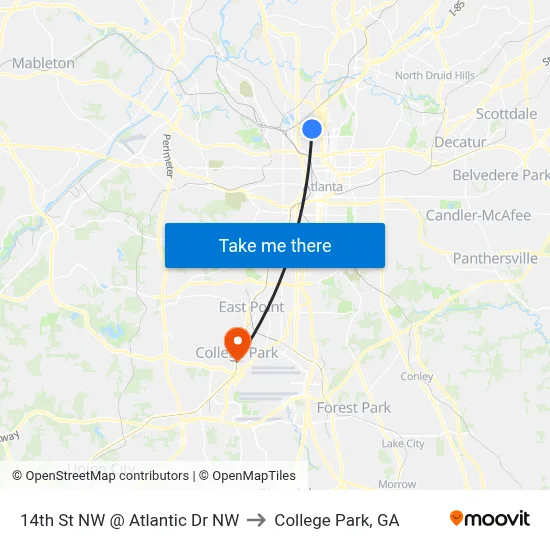 14th St NW @ Atlantic Dr NW to College Park, GA map