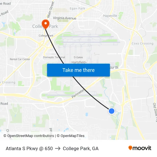 Atlanta S Pkwy @ 650 to College Park, GA map