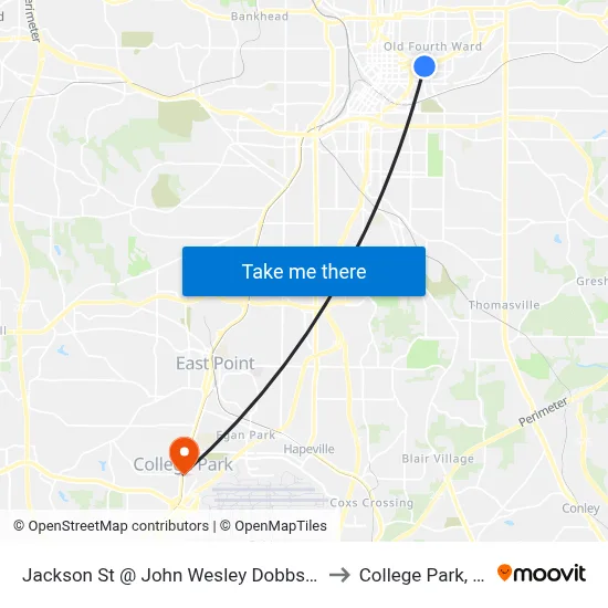 Jackson St @ John Wesley Dobbs Ave to College Park, GA map