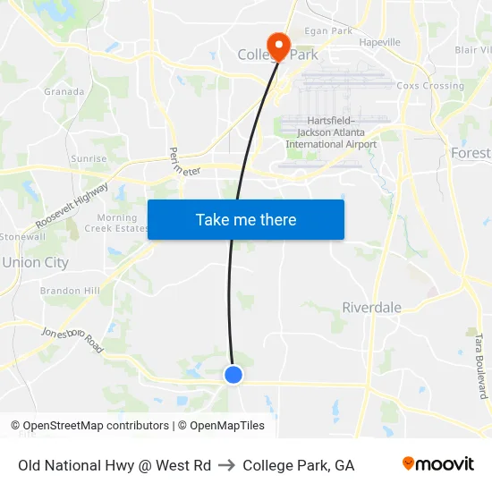 Old National Hwy @ West Rd to College Park, GA map