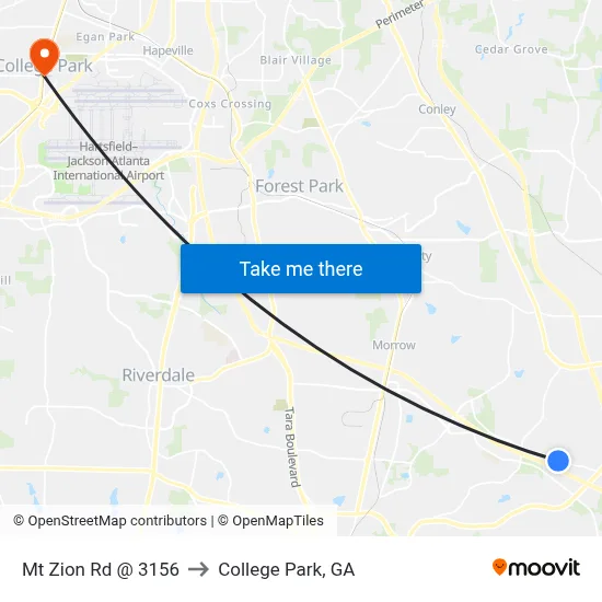 Mt Zion Rd @ 3156 to College Park, GA map