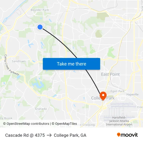 Cascade Rd @ 4375 to College Park, GA map