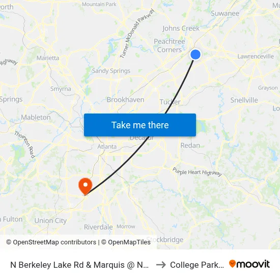 N Berkeley Lake Rd & Marquis @ Nberkeley to College Park, GA map