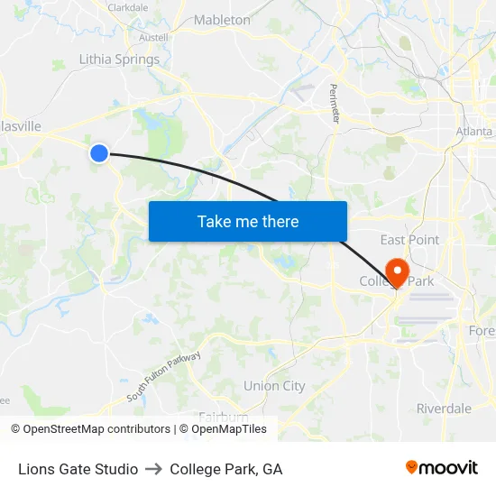 Lions Gate Studio to College Park, GA map