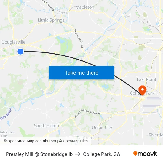 Prestley Mill @ Stonebridge Ib to College Park, GA map