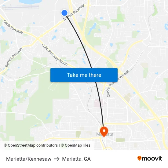 Marietta/Kennesaw to Marietta, GA map