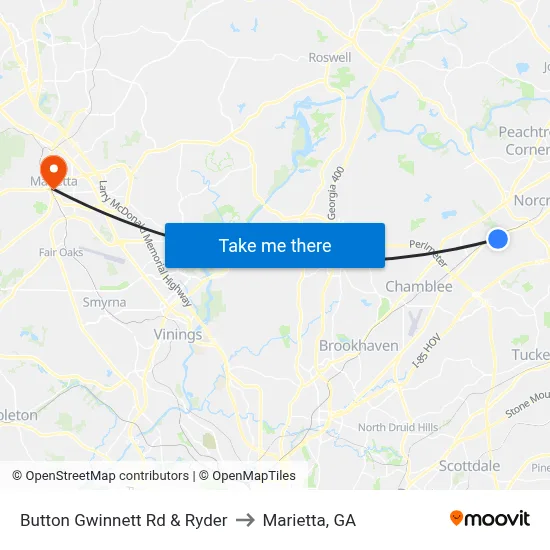 Button Gwinnett Rd & Ryder to Marietta, GA map