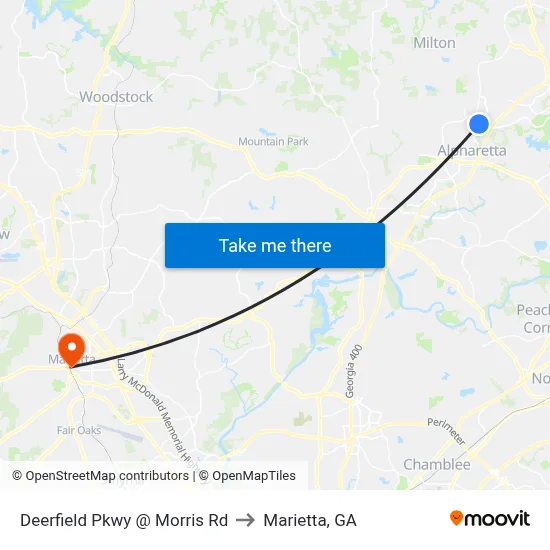 Deerfield Pkwy @ Morris Rd to Marietta, GA map