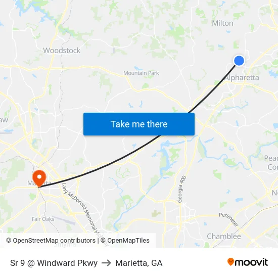 Sr 9 @ Windward Pkwy to Marietta, GA map