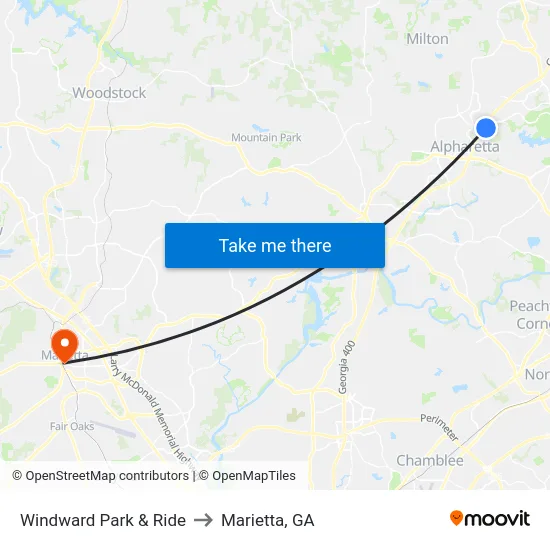 Windward Park & Ride to Marietta, GA map