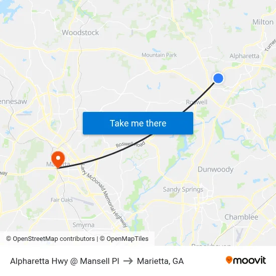 Alpharetta Hwy @ Mansell Pl to Marietta, GA map