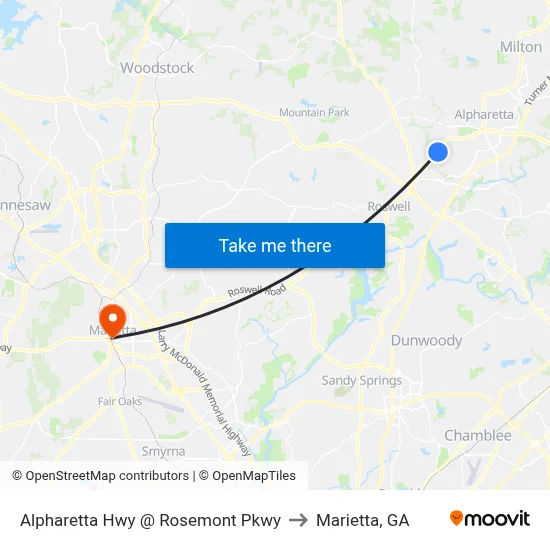 Alpharetta Hwy @ Rosemont Pkwy to Marietta, GA map