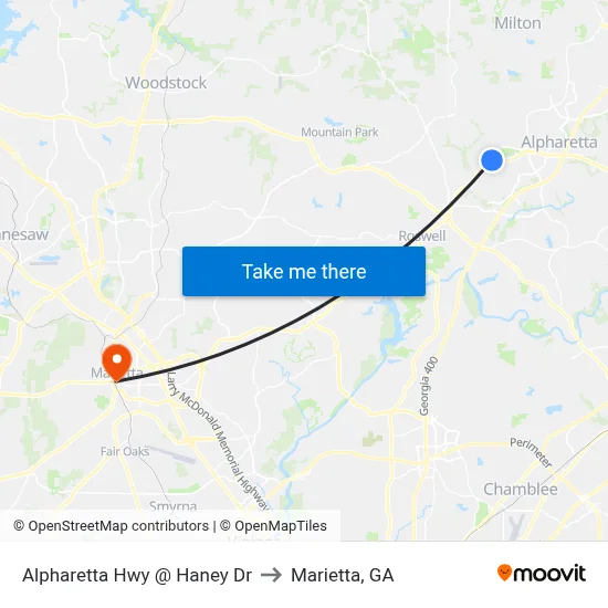Alpharetta Hwy @ Haney Dr to Marietta, GA map